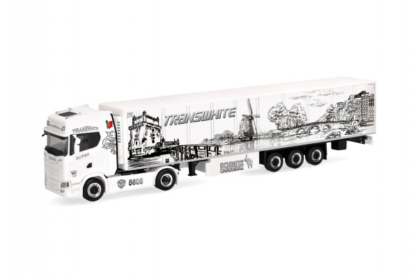 Herpa Scania CS 20 Hochdach Kühlkoffer-Sattelzug "Transwhite"