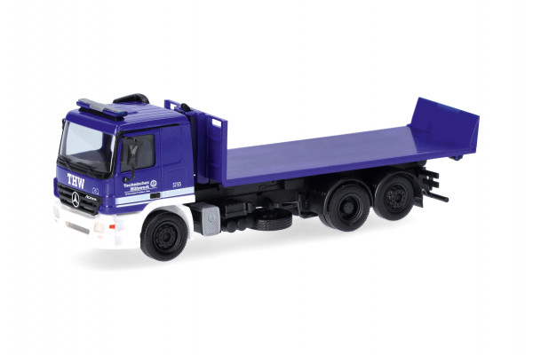 Herpa Mercedes-Benz Actros Wechsellader-LKW mit Abrollflat "THW Frankfurt/Main"