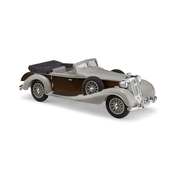 Busch:Horch 853 Cabriolet (mit geöffneten Verdeck) und Koffer, grau / braun