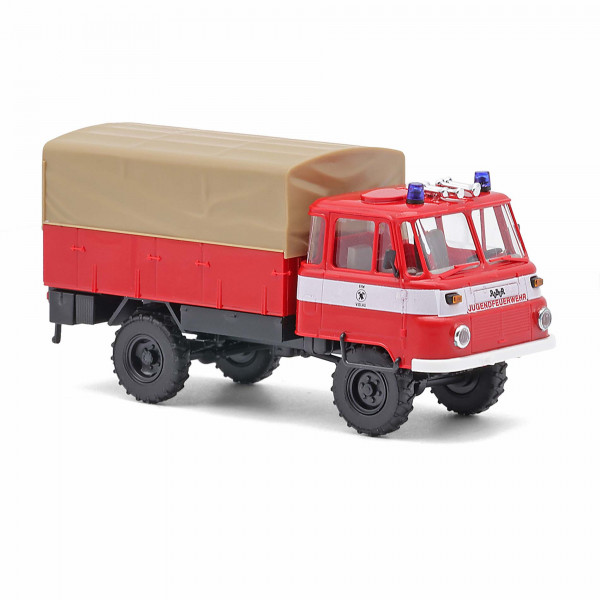 Busch:Robur LO 2002 A Pritschen-LKW mit Plane "Jugendfeuerwehr Vielau"
