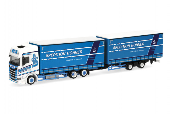 Herpa Scania CS 20 Hochdach Volumengardinenplanen-Hängerzug "Spedition Höhner"