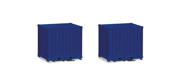 Herpa Zubehör 10ft Container mit Platte ultramarinblau (THW) (2 Stück)