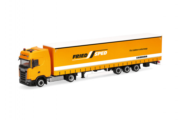 Herpa Scania CS 20 Hochdach Lowliner-Gardinenplanen-Sattelzug 15m "FriedSped"