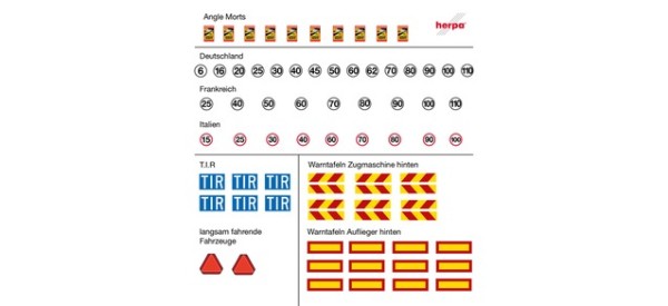 Herpa Zubehör: Aufkleberbögen mit diversen Warntafeln (10 Stück)