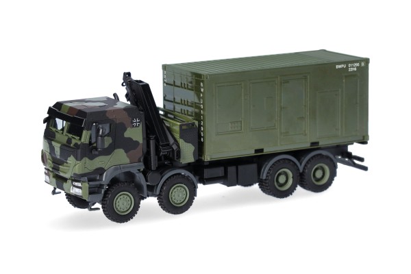 Herpa Iveco Trakker 8x8 LKW mit Kran 20 ft. Container "Bundeswehr"