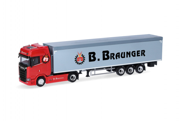 Herpa Scania CS 20 Hochdach Schubboden-Sattelzug "Braunger"