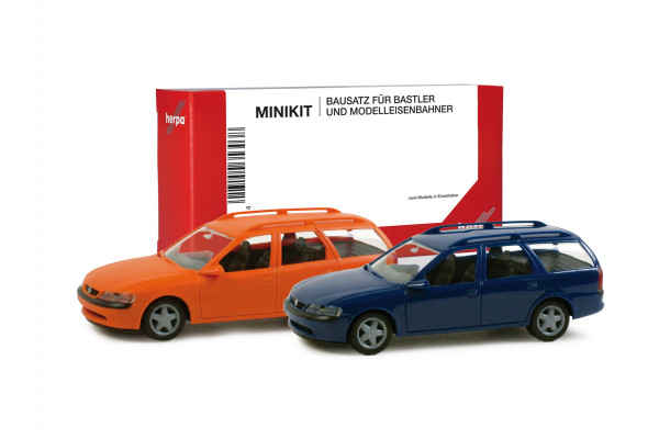 Herpa MiniKit: Opel Vectra Caravan, kommunalorange und nachtblau (2 Stück)