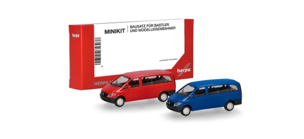 Herpa MiniKit: Mercedes-Benz Vito Bus (W639 / 2003) rot und ultramarinblau (2 Stück)