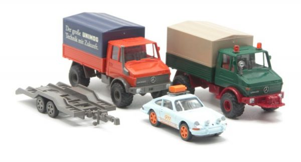 Wiking-Werbe:Set „Schwere Jungs II“ (2 Unimog/Porsche)