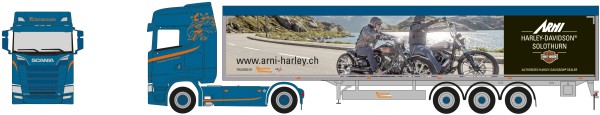 Herpa Scania CS 20 HD Schubboden-Sz. "Rüegsegger/Harley Davidson"