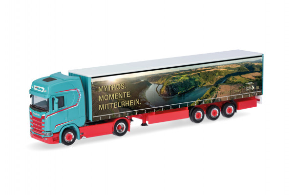 Herpa Scania CS 20 Hochdach Gardinenplanen-Sattelzug "Spedition Heuser/Faszination Loreley"