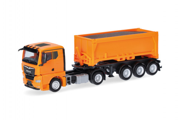 Herpa MAN TGX GN Abraummulden-Sattelzug mit Ladegut, kommunalorange