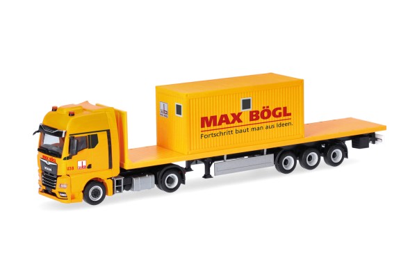 Herpa MAN TGX GX Flachbett-Sz. mit Bürocontainer "Max Bögl"