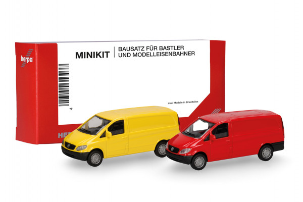 Herpa MiniKit: Mercedes-Benz Vito Kasten 2002, ginstergelb/rot