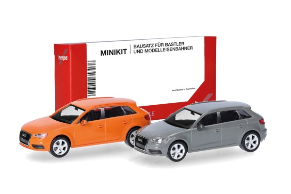 Herpa MiniKit Audi A3 Sportback (2012) Glutorange und Nardograu, 2 Stück