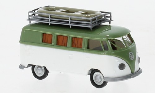 Brekina VW T1b Camper grün/weiß mit Schlauchboot (31624)