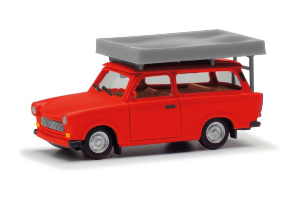 Herpa Trabant 601 Universal, knallrot mit Dachzelt
