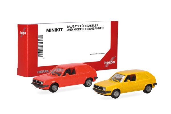 Herpa-Minikit VW Golf II 2-türig Kasten, leuchtrot und gelb (2 Stück)