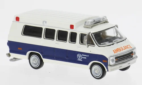 Brekina Dodge B200 Ambulance, blau/weiß aus Ontario (CAN)