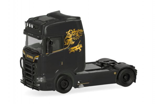 Herpa Scania CS 20 Hochdach Zugmaschine mit Lampenbügel und Rammschutz 2achs, schwarz