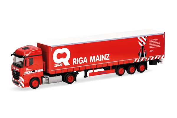 Herpa Mercedes-Benz Actros Streamspace Gardinenplanen-Sattelzug "Riga Mainz"