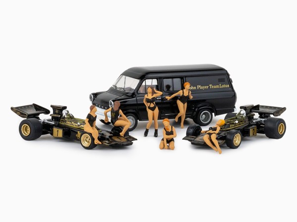 Brekina Set "Lotus 72" mit 2 Formel1-Autos, 6 PR-Girls und Transporter