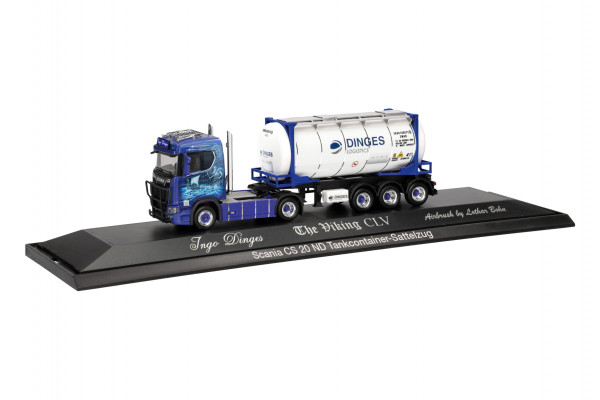 Herpa Scania CS 20 Niedrigdach mit Pipes Tankcontainer-Sattelzug "Ingo Dinges"