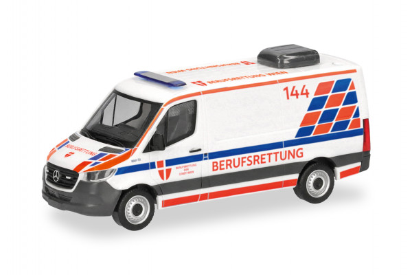 Herpa Mercedes-Benz Sprinter '18 Bus Flachdach "Berufsrettung Wien", Österreich