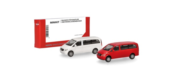Herpa MiniKit: Mercedes-Benz Vito Bus (W639 facelift / 2010) weiß und rot (2 Stück)