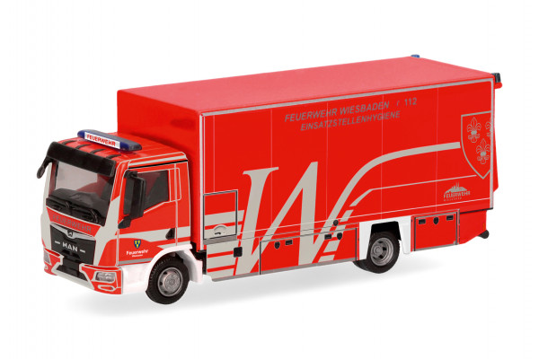Herpa MAN TGL CC Koffer-LKW mit Ladebordwand "Feuerwehr Wiesbaden/Einsatzstellenhygiene"