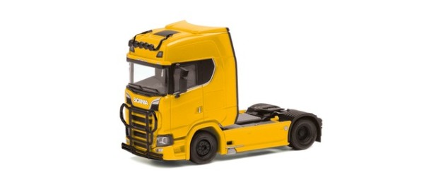 Herpa Scania CS 20 HD Zugmaschine mit Lampenbügel und Rammschutz, 2achs ginstergelb