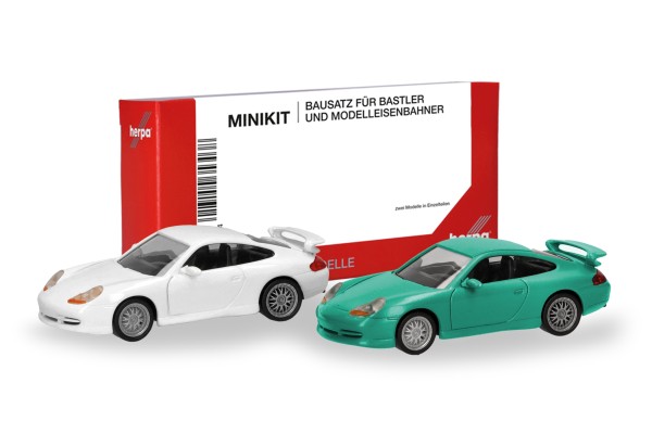 Herpa MiniKit Porsche 911 GT3 (996) Grandprix Weiß und hellgrün, 2 Stück