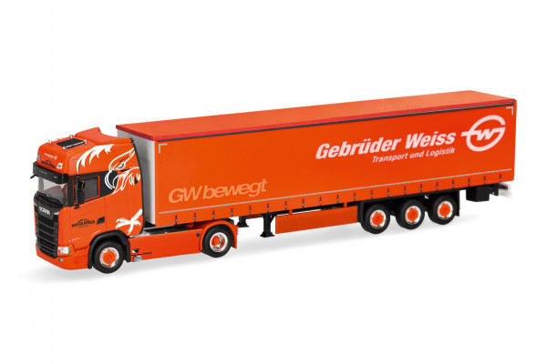 Herpa Scania CS 20 Hochdach Gardinenplanen-Sattelzug "Mischa Berger Transporte/Gebrüder Weiss", Schw