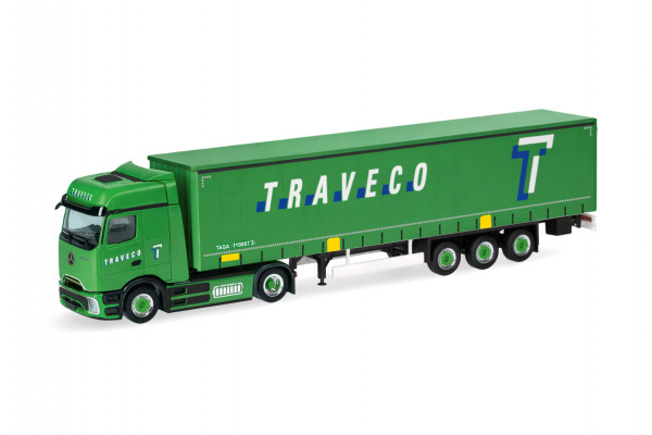 Herpa Mercedes-Benz eActros Bigspace ProCabin Gardinenplanen-Sattelzug "Traveco", Schweiz
