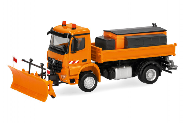 Herpa MB Arocs S 18 Dreiseitenkipper-LKW 2achs mit Streuaufbau kommunalorange