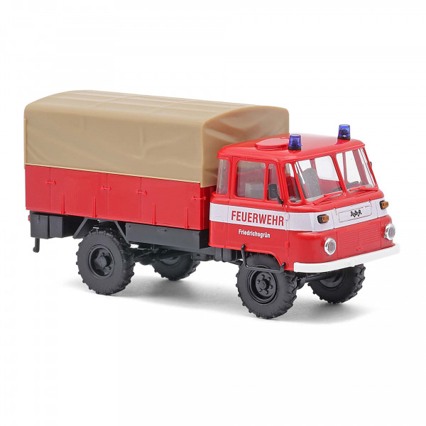 Busch:Robur LO 2002 A Pritschen-LKW mit Plane "Feuerwehr Friedrichsgrün"