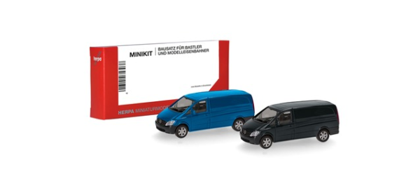Herpa MiniKit: Mercedes-Benz Vito Kasten (W639 facelift / 2010) enzianblau und schwarz (2 Stück)